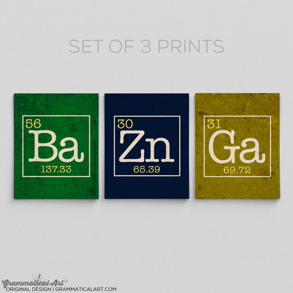 Periodic Table of Elements Prints, Printable Files, 5x7 8x10 11x14, Nerdy Classroom Decor, Ba Zn Ga Prints, Coworker Gift Idea, Science Grad