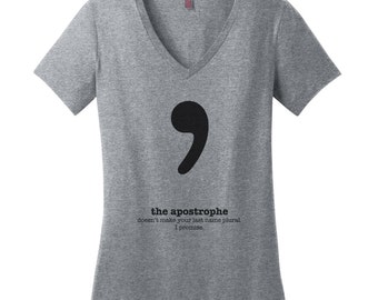 V Neck Tee English Teacher Gift Editor Gift Punctuation Print Teacher Gifts for Her Grammar Police Gift Ideas Sarcastic Shirt Message Tee