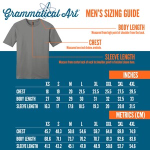 May include: A men's sizing guide chart with measurements in inches and centimeters for chest, body length, and sleeve length. The chart includes sizes from XS to 4XL.