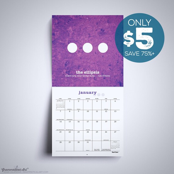 wall calendar gifts for teachers gifts 2018 calendar english etsy