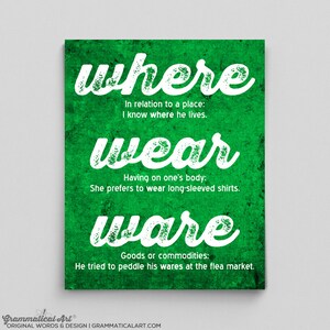 Grammar Print Where Wear Ware Difference Englisch Lehrer Geschenke für Lehrer Typographic Print Grammar Poster Funny Grammar Police Gifts Fun