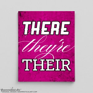 Grammar Print There&#39;re their English Print Lehrer Geschenke für Lehrer Rot Typografie Druck Englisch Geschenke Knebel Geschenk Büro Dekor