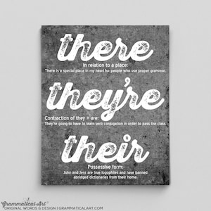 Grammar Rule Poster Grammar Poster There&#39;re their English Print Lehrer Geschenke für Lehrer Typographic Print Englisch Geschenke Büro Dekor