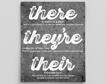 Grammar Rule Poster Grammar Poster There They're Their English Print Teacher Gifts for Teachers Typographic Print English Gifts Office Decor