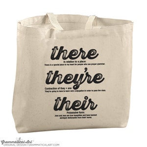There Their They&#39;re Tote Bag Canvas Tote Bag Teacher Unique Gifts for Teachers Tote Bags for Teachers Large Tote Bag Jumbo Tote Bags for Her