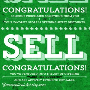 Sale vs. Sell Grammar Comparison Usage English Rules Seller Teacher Gift Sales Sells Typographic Print Shop Owner Print Business Signs image 2