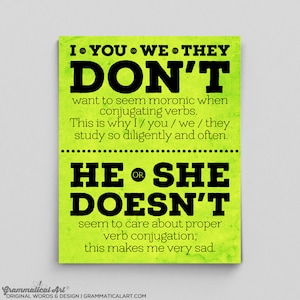 Don&#39;t Doesn&#39;t Grammar Verb Conjugation English Teacher Gift Classroom Poster Dorm Decor Office Decor Editor Writer Author Typographic Print