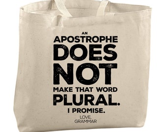 Tote Bag Canvas Funny Tote Bag Large Totes Beach Bags Tote Reusable Grocery Bag Tote Teacher Bag Gifts for Teachers Gifts Library Apostrophe