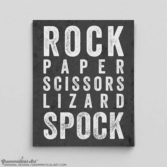 Nerdy Gifts for Him Gifts for Her Dorm Decor Typographical Print Rock Paper Scissors Lizard Spock Coworker Gifts Teacher Gifts for Teacher