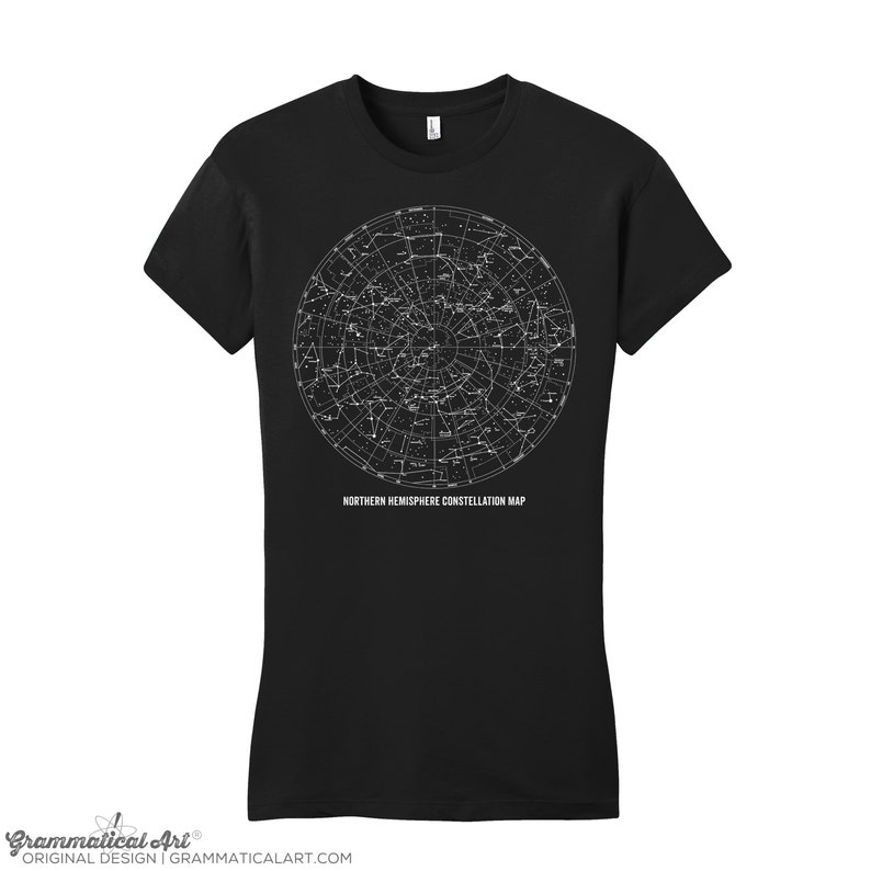 May include: Black t-shirt with a white graphic of the Northern Hemisphere constellation map. The text "NORTHERN HEMISPHERE CONSTELLATION MAP" is printed below the graphic.