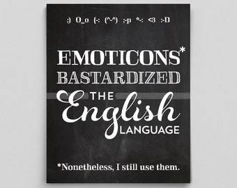 English Teacher Chalkboard Print Grammar Emoticon Gift for Teachers Typographic Print Editor Writer English Gifts Gag Gift Office Decor