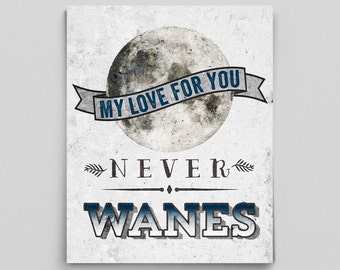 Lunar Poster Space Print Anniversary Gifts for Her Him Inspirational Quote Typographic Print Love Moon Print My Love Never Wanes Moon Poster