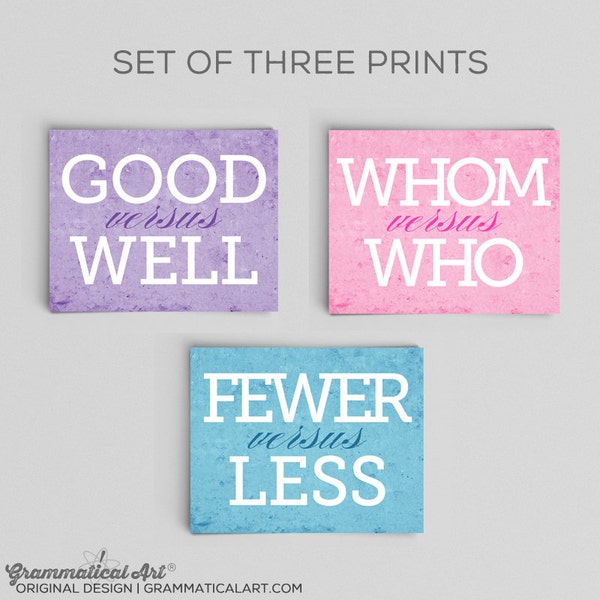 Office Decor English Grammar Comparison Prints Set of Three 8x10s Home Decor Gift Teacher Gift Typographic Print English Gifts Gag Gift