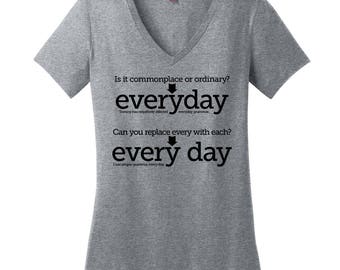 Presenter för engelsklärare, nördiga lärartröjor, grammatiktröjor, roliga tröjor med talesätt, presenter till lärare, v-ringade t-shirts för kvinnor