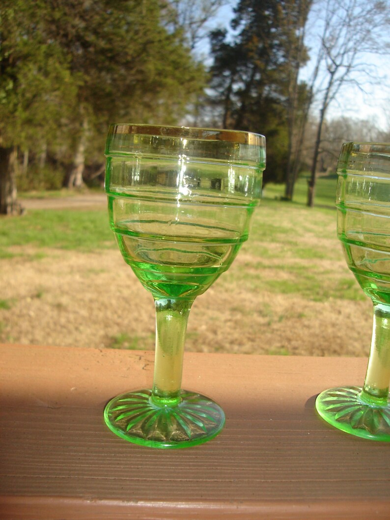 Block Optic Green Wine Glass Circa 1929 Gold Trim SCARCE Etsy