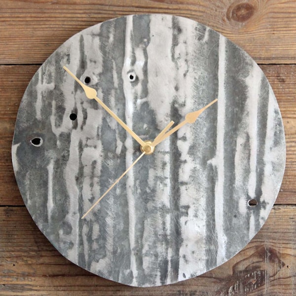 Industrial Wall Clock Salvaged Metal (Round 10" Diameter)