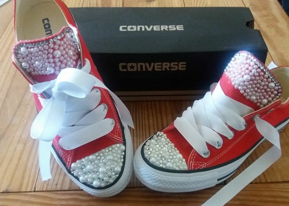 converse with ribbon laces and diamonds