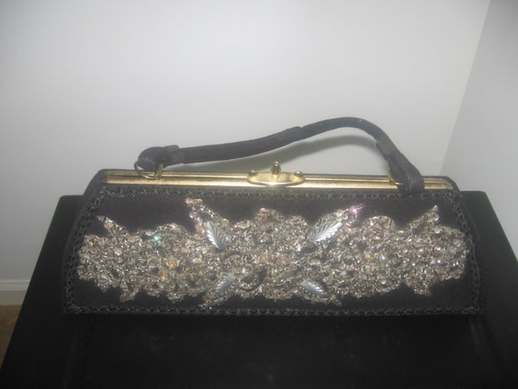 Vintage Caron of Houston Beaded Formal Black Bag … - image 1