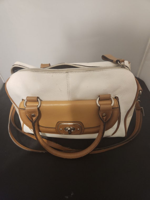 Vintage Etienne Aigner Beige and Tan Leather Satch