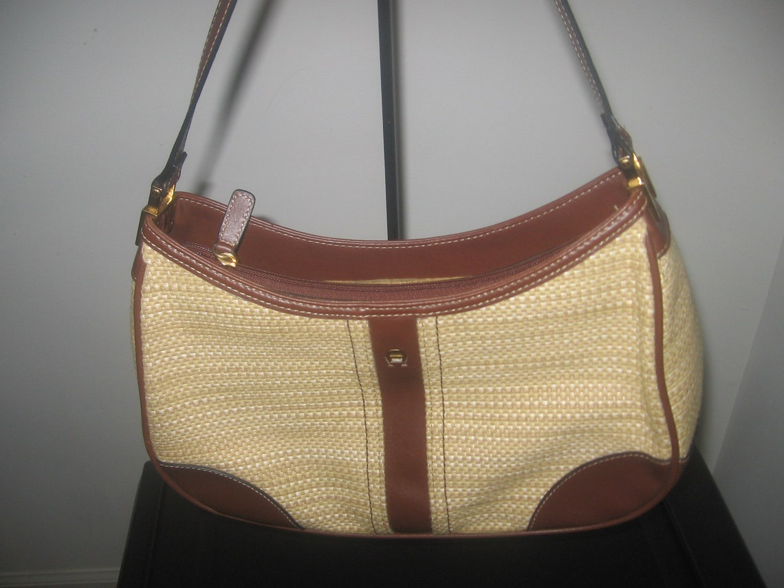 Vintage Etienne Aigner Straw and Leather Hand Bag Purse Etsy