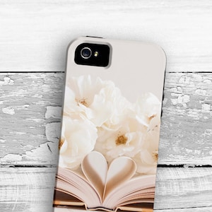 Whimsical iPhone 7 Case - iPhone 6s Plus Cover - Book Pages SE iPhone case - Heart iPhone 8 Case - White Rose iPhone 6 Case - iPhone 6 Case