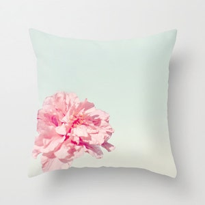 Peony Pillow - Dreamy Pillow Case - Pink Flower Pillow Cover - 16x16 18x18 20x20 Pillow - Pink Teal Pillow - Pretty Pillow Cover - Cute