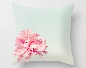 Peony Pillow - Dreamy Pillow Case - Pink Flower Pillow Cover - 16x16 18x18 20x20 Pillow - Pink Teal Pillow - Pretty Pillow Cover - Cute