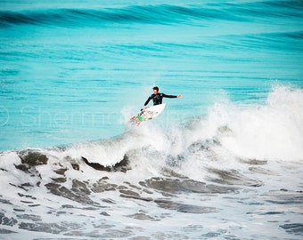 Surf Photo - Surfer Ocean - Blue Ocean Surf - Calm Surf Beach - Art Print - California Surf Print- Ocean Beach Art - Surf Photography - Blue