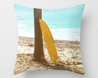 Surf Pillow - Surfboard Pillow Case - Ocean Beach Pillow - Surfer Throw Pillow - 16x16 18x18 20x20 Pillow Cover