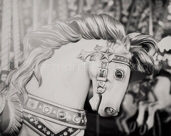 Horse Photo Carousel Photography - Carnival Print - Carousel Photo - Nursery Print - Children's Room Decor - Horse Photography - Black White