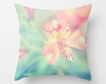 Peony Pillow - Dreamy Pillow Case - Pink Flower Pillow Cover - Pink Teal Pillow - Pretty Pillow Cover - Cute Pillow - Large Pillow - Nature