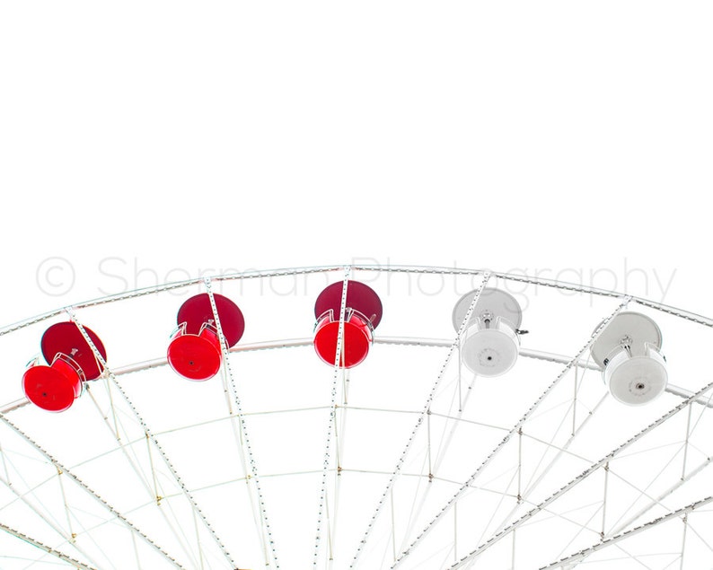 Carnival Photography Ferris Wheel Print Red and White Minimalist 8x10 8x8 10x10 11x14 12x12 20x20 16x20 Photography image 1