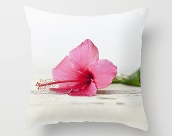 Pink Pillow - Flower Pillow Case - Tropical Pillow - Hibiscus Pillow Cover- 16x16 18x18 20x20 Pillow Cover