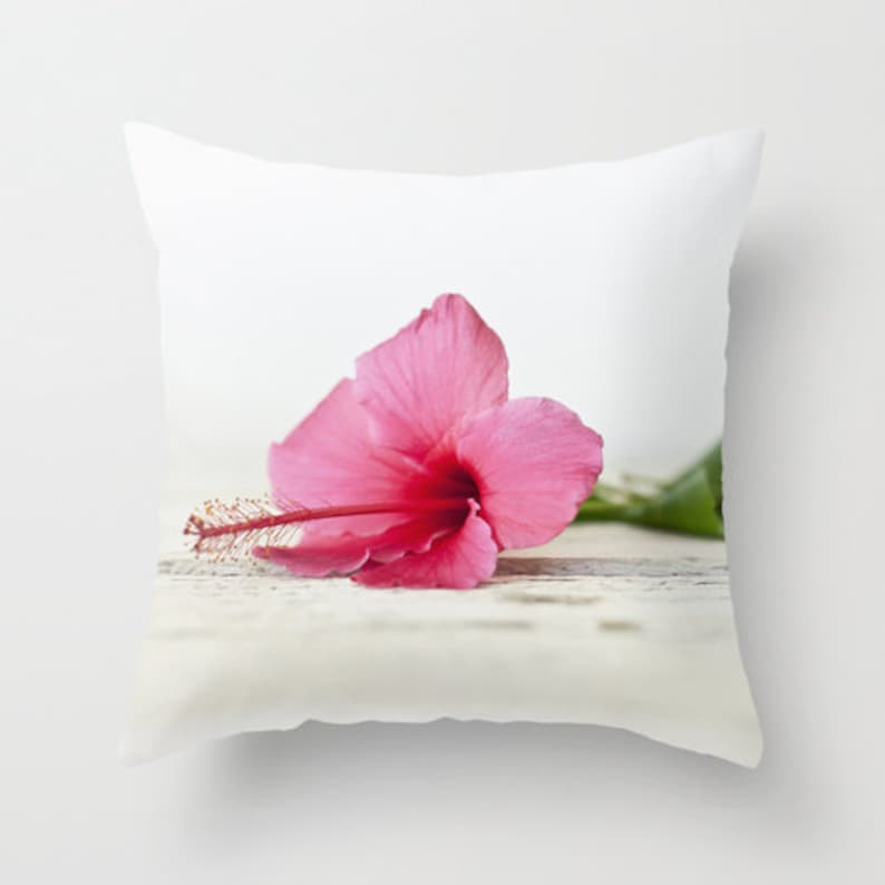 Pink Pillow Flower Pillow Case Hibiscus Pillow Cover- 16x16 18x18 20x20 Pillow Cover Tropical Pillow