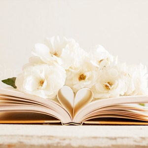 Flower Photography - Rose Photo - Book Heart Photography - White Rose Photo