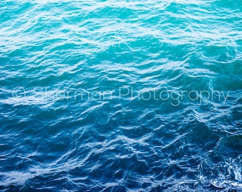 Ocean Photography - Teal Beach Sea Print - Aqua Blue Beach Landscape - Ocean Seascape - Beach Photo - Turquoise Ocean Wall Art - Ombre blue