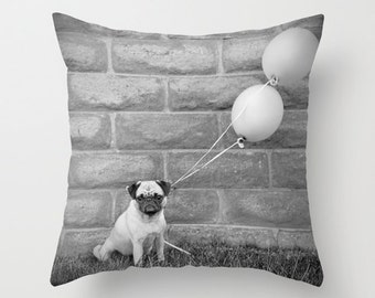 Dog Pillow - Pug Pillow Case - Pug Pillow Cover - Dog  Pillow Cover - Pug Gifts - Pug - 16x16 18x18 20x20 Pillow Cover Black and White