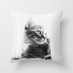 Cat Pillow Cover - Kitten Pillow Case - Cute Kitten Pillow - 16x16 18x18 20x20 Pillow Cover - Black and White Cat Pillow - Pet Pillow - Cute