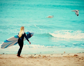 Surfer Girl Photo - Beach Print - Female Surfer Print -  Surfer Photography - Surf - 8x12 8x8 10x10 11x14 12x12 20x20 16x24 - Photography