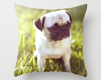 Pug Pillow - Dog Pillow - Sad Pug Pillow - Pug Cushion - Pug Pillow Cover 16x16 18x18 20x20 Pillow Cover