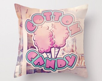 Pillow Carnival - Cotton Candy Pillow - Pink Pillow - Nursery Room Decor - Children's Room - Food Fair Pillow 16x16 18x18 20x20 Pillow Cover