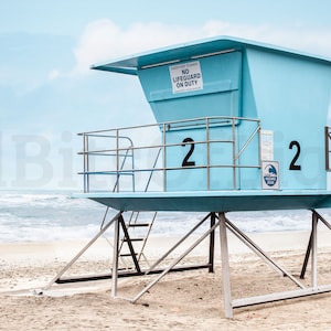 Surf Photo - Surfer Ocean - Blue Lifeguard - Lifeguard Stand Art - California ART Print  Oceanside Photography - California beach Photo