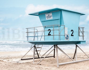 Surf Photo - Surfer Ocean - Blue Lifeguard - Lifeguard Stand Art - California ART Print  Oceanside Photography - California beach Photo