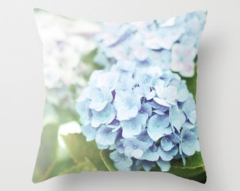 Blue Hydrangea Pillow, Blue Pillow, Flower Pillow, Home decor pillow, Hydrangea cushion, Blue Nature Pillow - 16x16 18x18 20x20 Pillow Cover