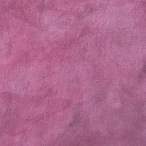 May include: A square of hand-dyed fabric in shades of pink. The fabric has a cross-stitch weave and a mottled appearance, with darker pink areas blending into lighter pink hues. The texture suggests a soft, natural material, suitable for crafting.
