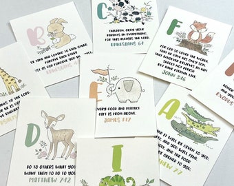 Scripture Alphabet Flash Cards, Bible Verse Cards, ABC Homeschool Set, Religious Easter Gift