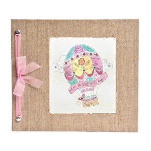 Baby Book, Hot Air Balloon, Baby Girl Memory Book, Linen Baby Album, Baby Shower Gift, Personalized Book, Pregnancy Journal
