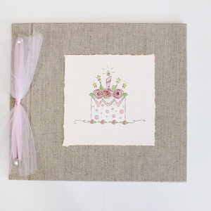 Birthday Cake Linen Birthday Book, Birthday Journal, Girl Birthday Scrapbook, Birthday Memories, 1-18 Years Memory Book, First Birthday Gift