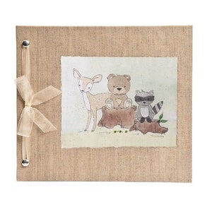 Linen Baby Book, Woodland Baby Memory Book, Custom Baby Book, Baby Shower Gift for Baby, Personalized Journal, Baby Album, Made in USA