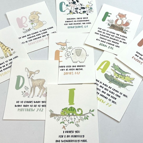 Scripture Alphabet Flash Cards, Bible Verse Cards, ABC Homeschool Set, Religious Easter Gift